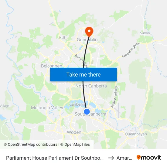Parliament House Parliament Dr Southbound to Amaroo map