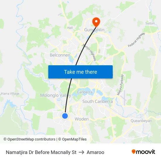 Namatjira Dr Before Macnally St to Amaroo map