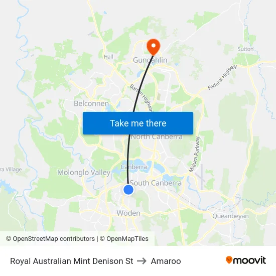 Royal Australian Mint Denison St to Amaroo map