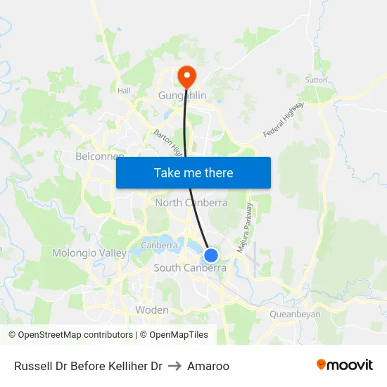 Russell Dr Before Kelliher Dr to Amaroo map