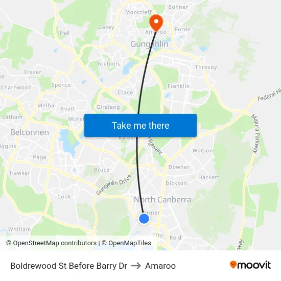 Boldrewood St Before Barry Dr to Amaroo map