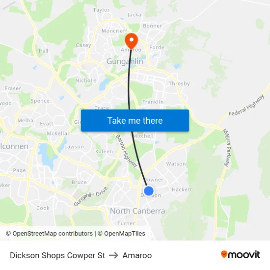 Dickson Shops Cowper St to Amaroo map