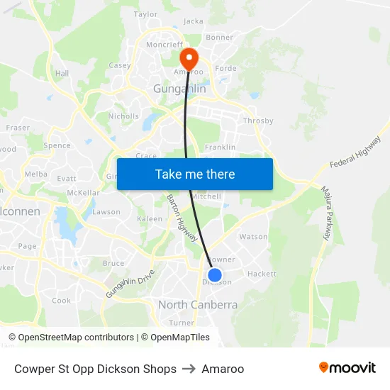 Cowper St Opp Dickson Shops to Amaroo map