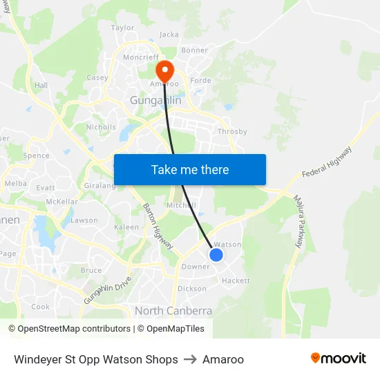 Windeyer St Opp Watson Shops to Amaroo map