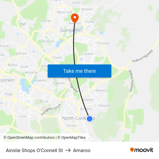 Ainslie Shops O'Connell St to Amaroo map