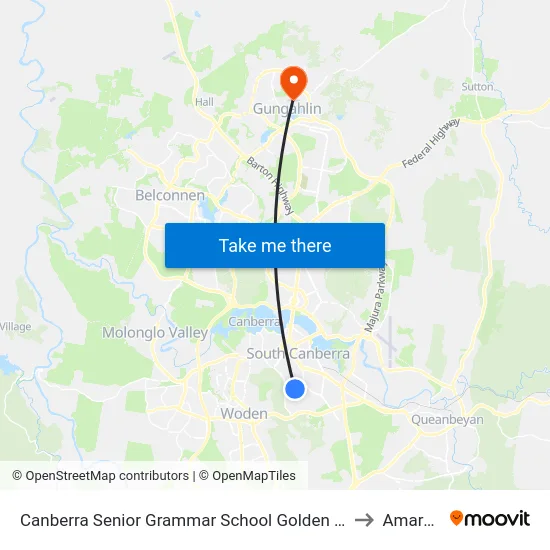 Canberra Senior Grammar School Golden Gr to Amaroo map
