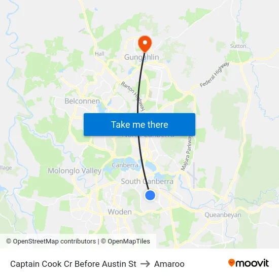 Captain Cook Cr Before Austin St to Amaroo map