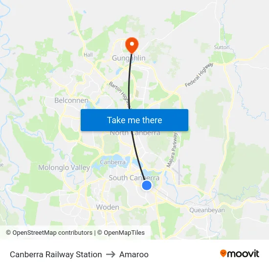 Canberra Railway Station to Amaroo map