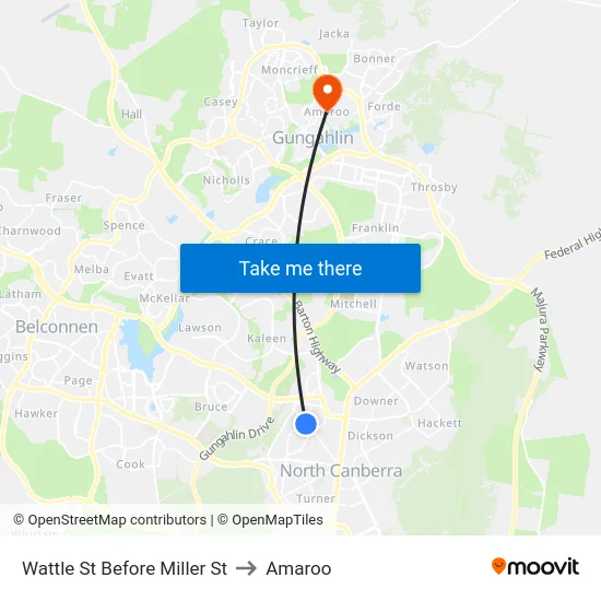 Wattle St Before Miller St to Amaroo map
