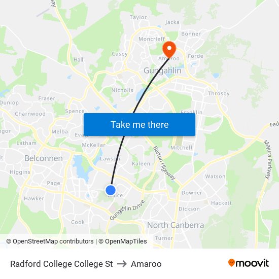 Radford College College St to Amaroo map