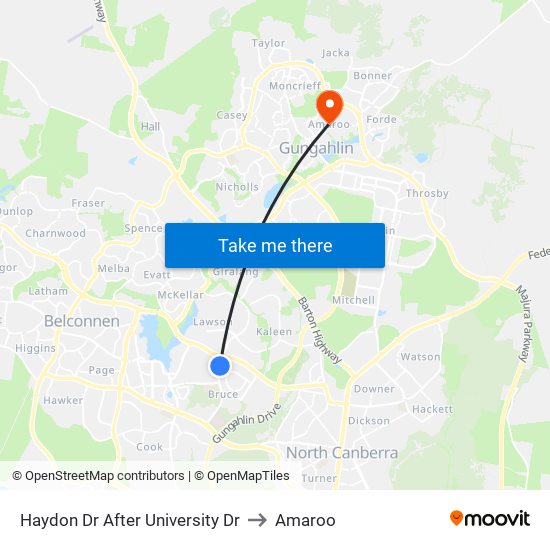 Haydon Dr After University Dr to Amaroo map