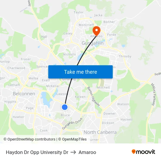 Haydon Dr Opp University Dr to Amaroo map
