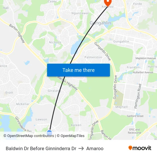 Baldwin Dr Before Ginninderra Dr to Amaroo map