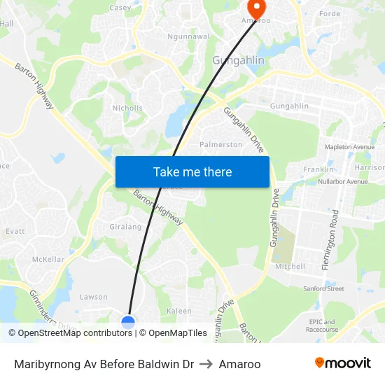 Maribyrnong Av Before Baldwin Dr to Amaroo map