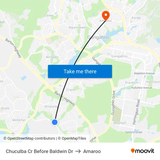 Chuculba Cr Before Baldwin Dr to Amaroo map