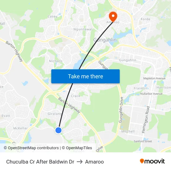 Chuculba Cr After Baldwin Dr to Amaroo map