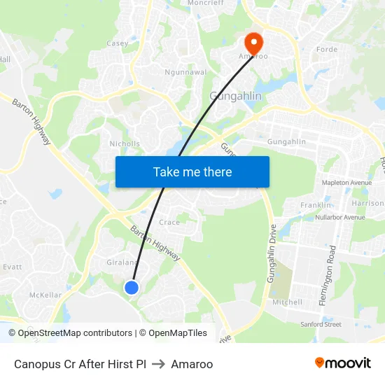 Canopus Cr After Hirst Pl to Amaroo map