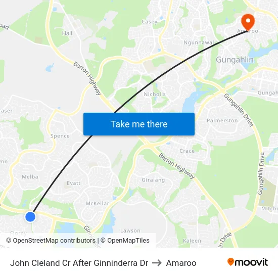 John Cleland Cr After Ginninderra Dr to Amaroo map