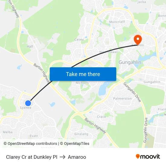 Clarey Cr at Dunkley Pl to Amaroo map
