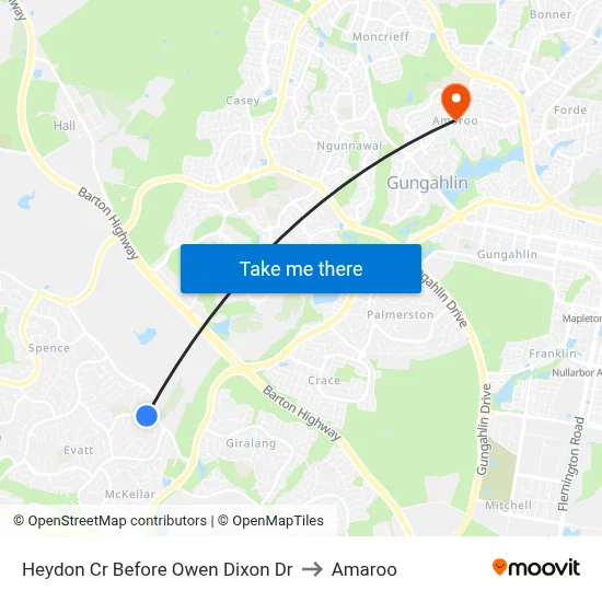 Heydon Cr Before Owen Dixon Dr to Amaroo map