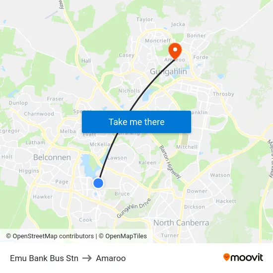 Emu Bank Bus Stn to Amaroo map