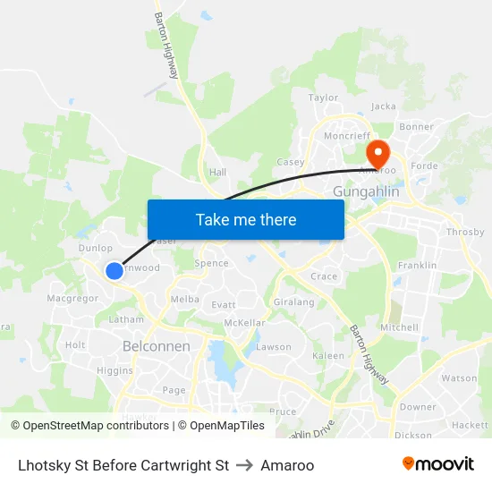 Lhotsky St Before Cartwright St to Amaroo map