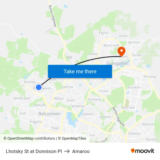 Lhotsky St at Donnison Pl to Amaroo map