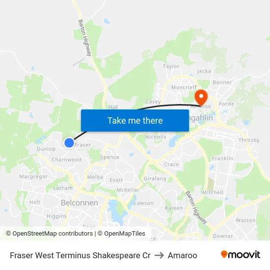 Fraser West Terminus Shakespeare Cr to Amaroo map