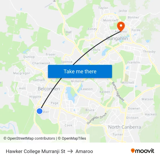 Hawker College Murranji St to Amaroo map