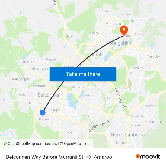 Belconnen Way Before Murranji St to Amaroo map