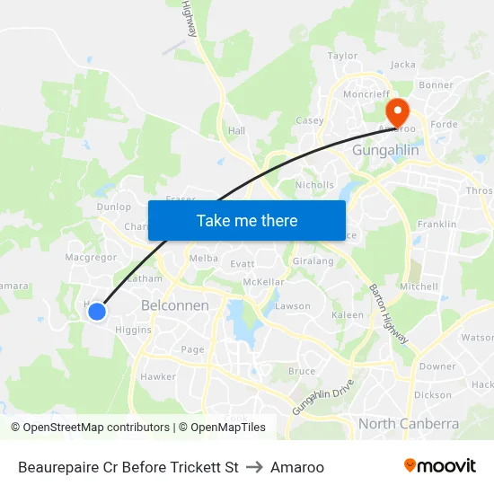 Beaurepaire Cr Before Trickett St to Amaroo map