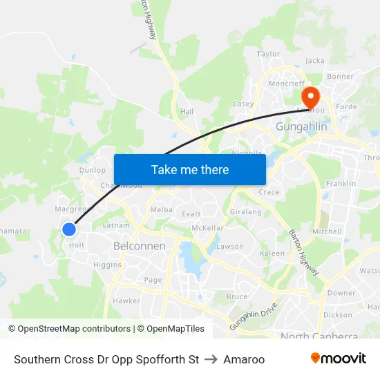 Southern Cross Dr Opp Spofforth St to Amaroo map