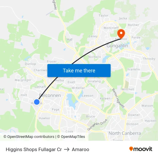 Higgins Shops Fullagar Cr to Amaroo map