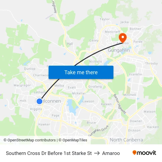 Southern Cross Dr Before 1st Starke St to Amaroo map