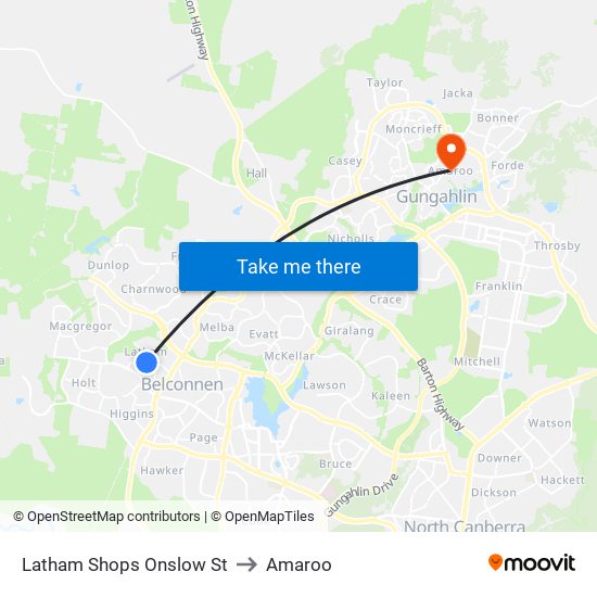 Latham Shops Onslow St to Amaroo map