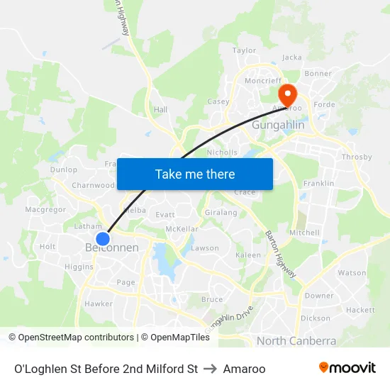 O'Loghlen St Before 2nd Milford St to Amaroo map
