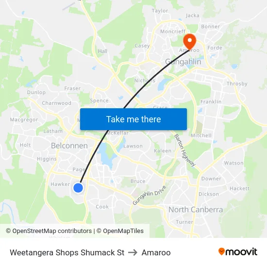 Weetangera Shops Shumack St to Amaroo map