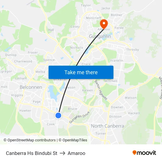 Canberra Hs Bindubi St to Amaroo map