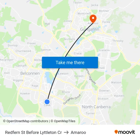 Redfern St Before Lyttleton Cr to Amaroo map