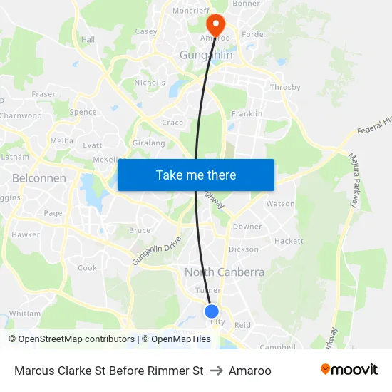 Marcus Clarke St Before Rimmer St to Amaroo map