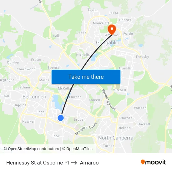 Hennessy St at Osborne Pl to Amaroo map