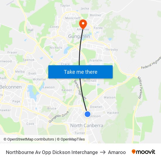 Northbourne Av Opp Dickson Interchange to Amaroo map
