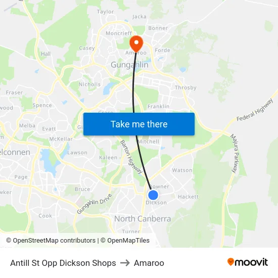Antill St Opp Dickson Shops to Amaroo map