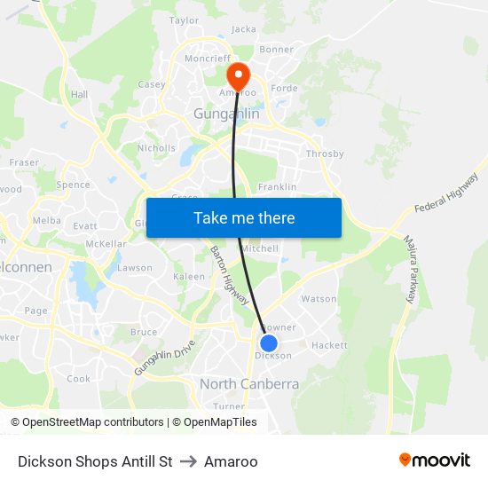 Dickson Shops Antill St to Amaroo map