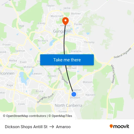 Dickson Shops Antill St to Amaroo map
