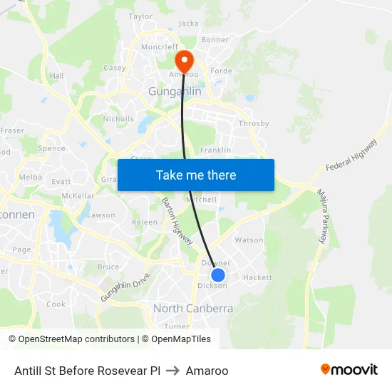 Antill St Before Rosevear Pl to Amaroo map