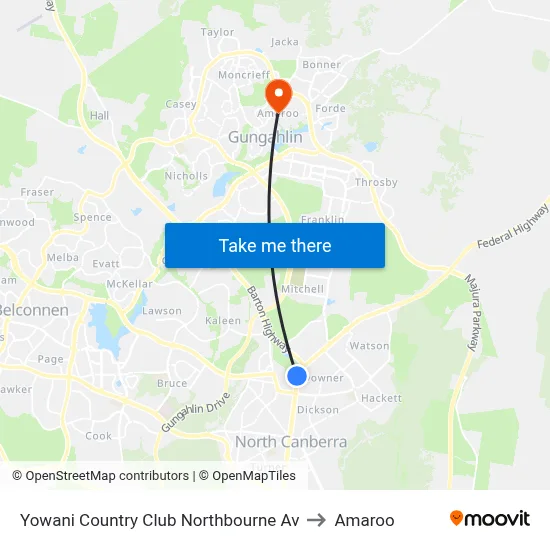 Yowani Country Club Northbourne Av to Amaroo map