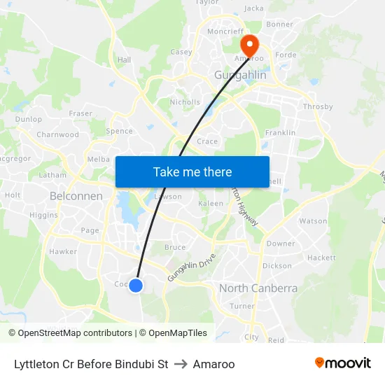 Lyttleton Cr Before Bindubi St to Amaroo map