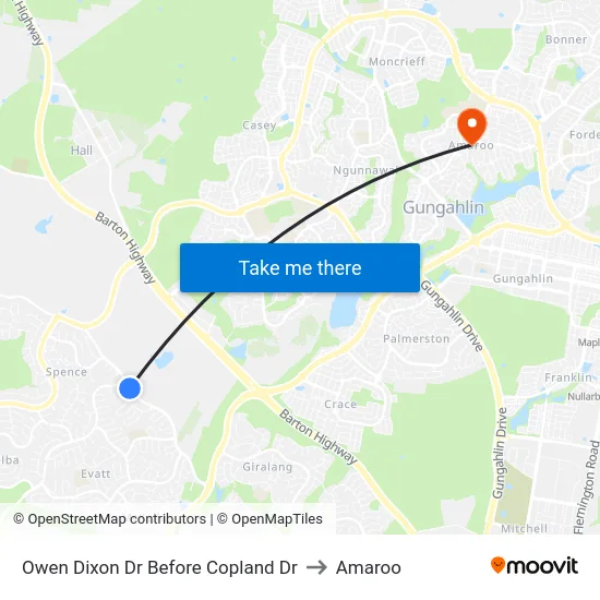 Owen Dixon Dr Before Copland Dr to Amaroo map