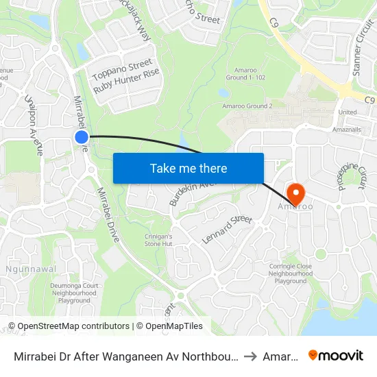 Mirrabei Dr After Wanganeen Av Northbound to Amaroo map